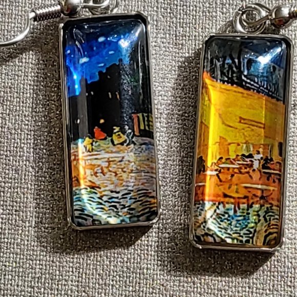 Van Gogh Painting Inspired Earrings "Irises" and "Outdoor Café at Night” earring - Picture 5 of 5